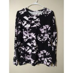 Athleta Black Purple White Tie Dye Long Sleeve Pullover Sweatshirt Top Women's M